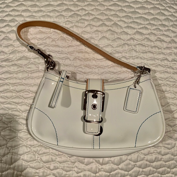 beige patent leather purse